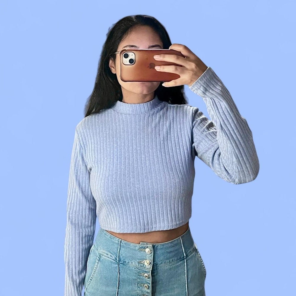 Forever 21 Sky Blue Ribbed Crop Top